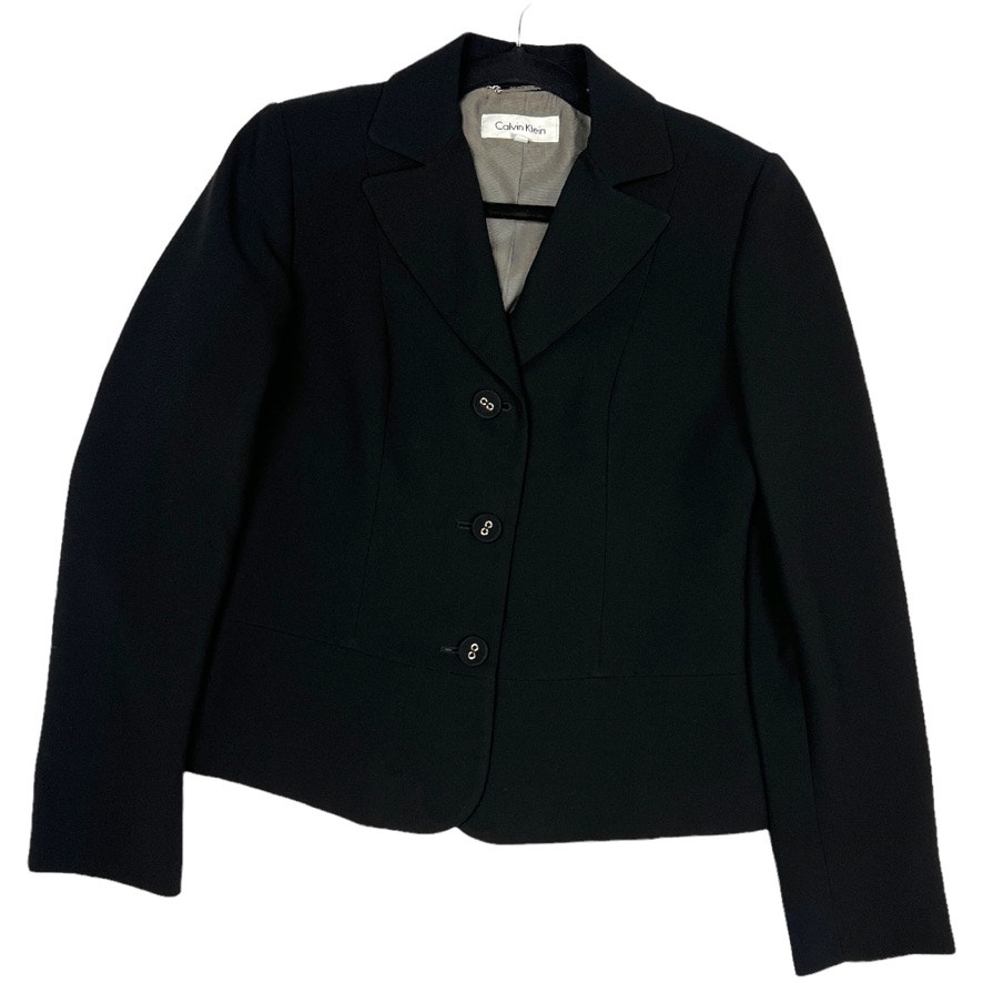 Calvin Klein Blazer Suit Jacket Black 3 Button Long Sleeve Notch Lapel Women's 4